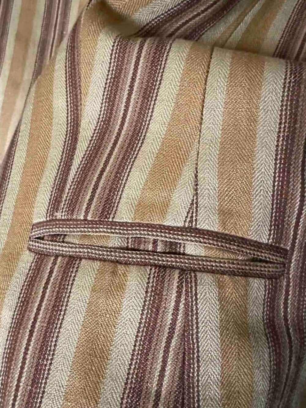 Vintage Rena Rowan Saville Vest Linen Lined XL 16 Like New Striped TanBrown - Picture 5 of 16
